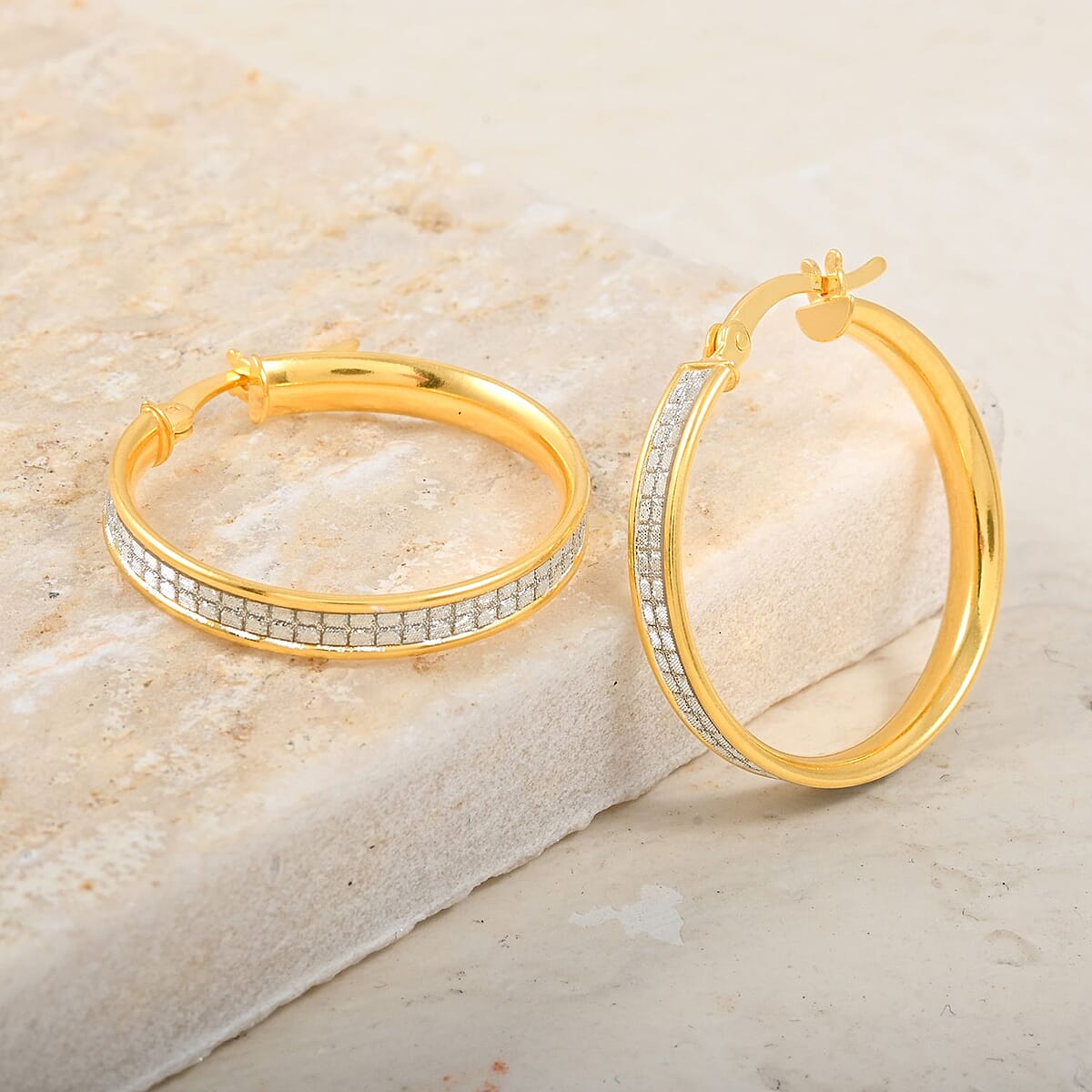 Grid Hoop Earrings in 14K Yellow Gold Over Sterling Silver 3 Grams image number 1