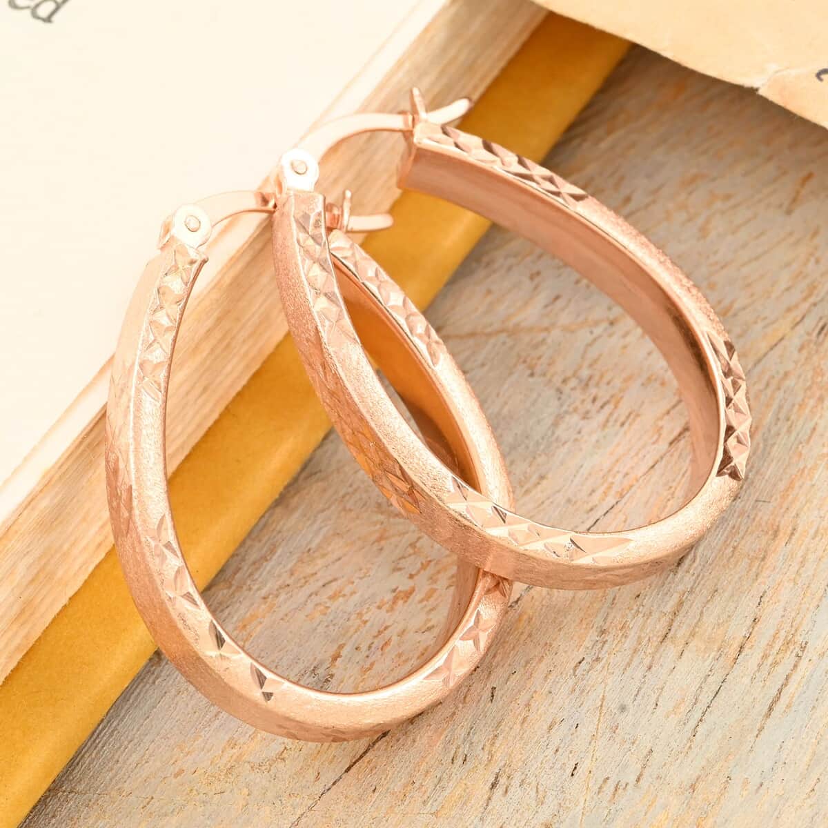 14K Rose Gold Over Sterling Silver Hoop Earrings 3 Grams image number 1