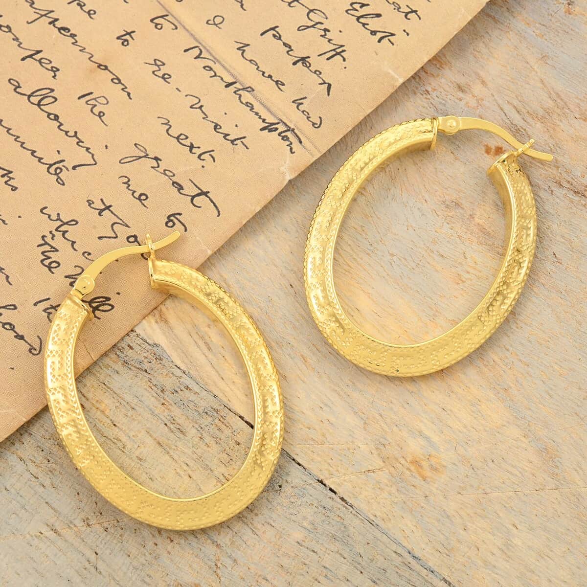 14K Yellow Gold Over Sterling Silver Hoop Earrings 3.40 Grams image number 1
