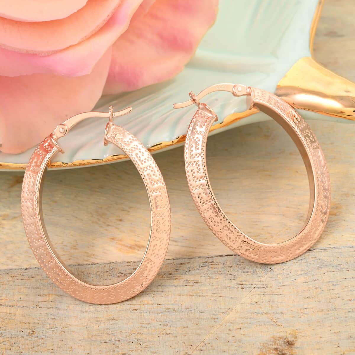 14K Rose Gold Over Sterling Silver Hoop Earrings 3.50 Grams image number 1