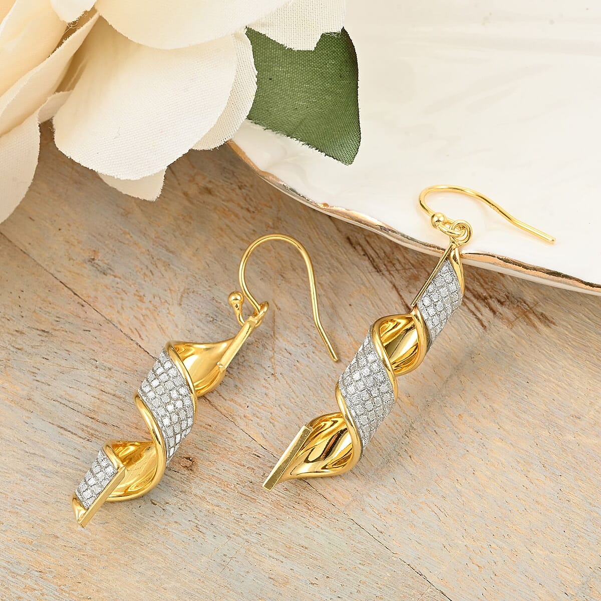 14K Yellow Gold Over Sterling Silver Swirl Dangle Earrings 3.10 Grams image number 1