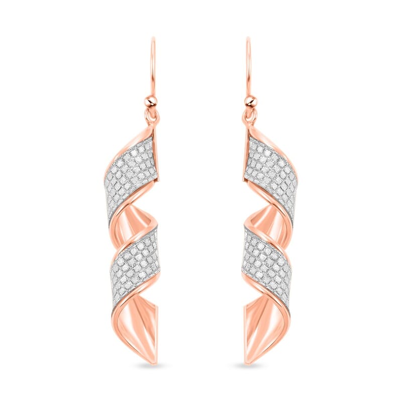 14K Rose Gold Over Sterling Silver Swirl Dangle Earrings 3.10 Grams