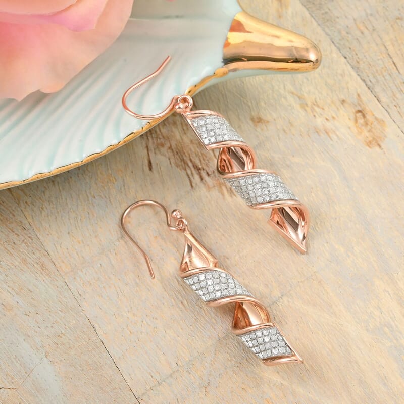 14K Rose Gold Over Sterling Silver Swirl Dangle Earrings 3.10 Grams