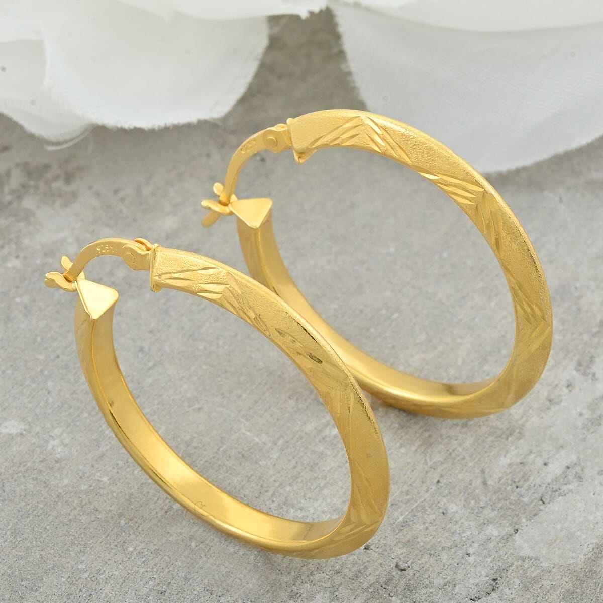 14K Yellow Gold Over Sterling Silver 30mm Earrings 3.30 Grams image number 1