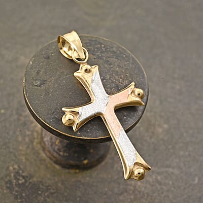 14K Tri-Color Gold Cross Pendant 0.28 Grams