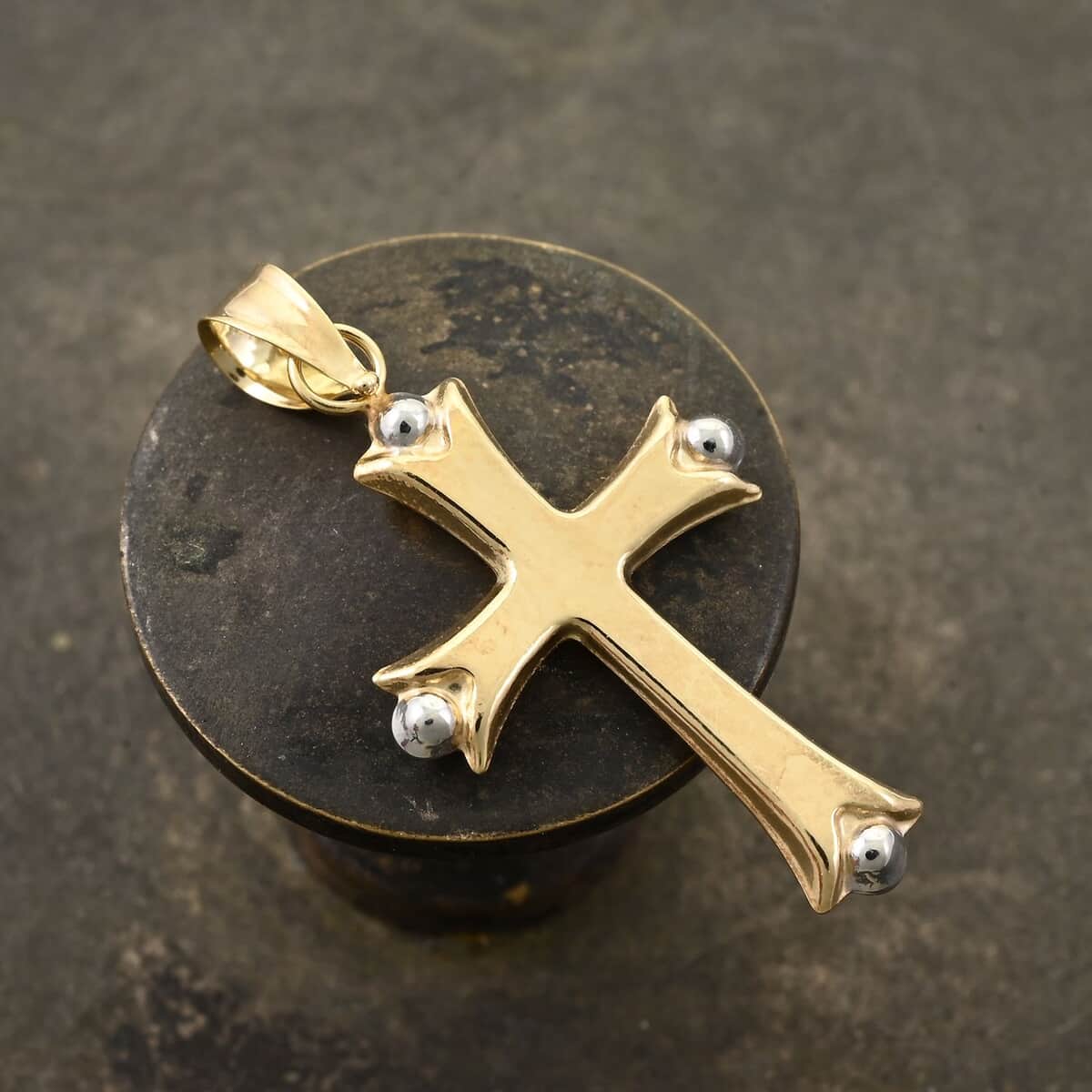 14K Yellow and White Gold Cross Pendant 0.31 Grams image number 1