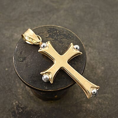 14K Yellow and White Gold Cross Pendant 0.31 Grams