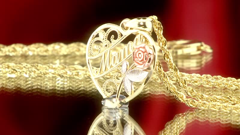 Made in America 10K Yellow, White and Rose Gold Mothers Day Pendant without Chain 0.90 Grams