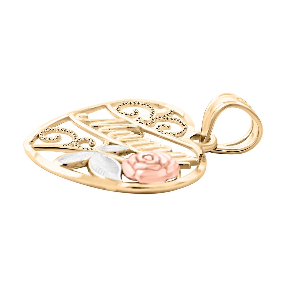 Made in America 10K Yellow, White and Rose Gold Mothers Day Pendant without Chain 0.90 Grams image number 3