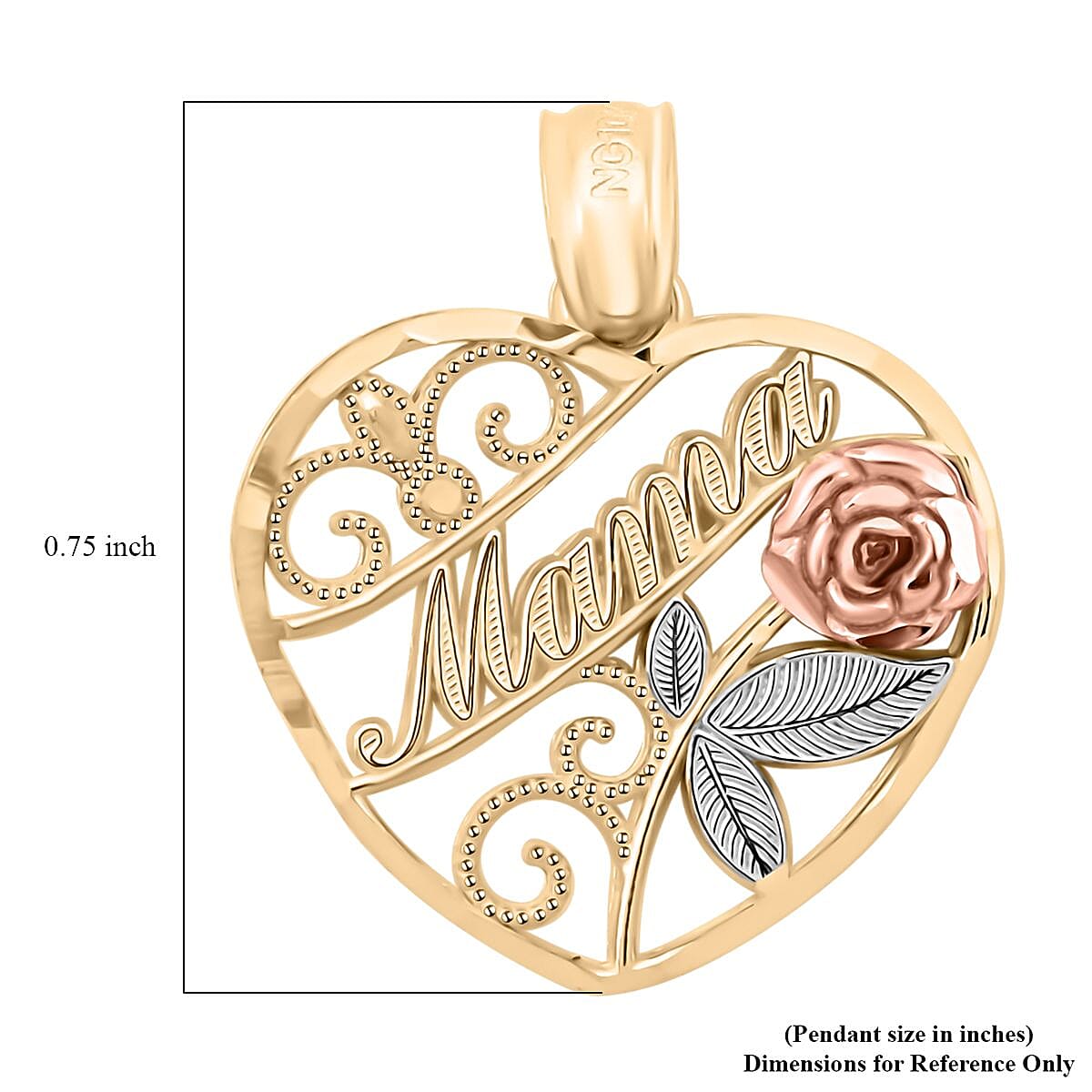 Made in America 10K Yellow, White and Rose Gold Mothers Day Pendant without Chain 0.90 Grams