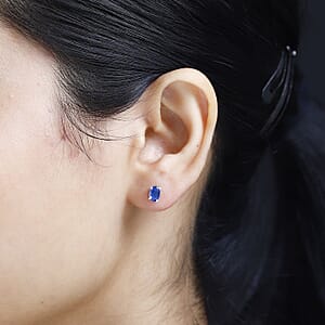 Kashmir Kyanite 1.25 ctw Solitaire Stud Earrings in Platinum Over Sterling Silver