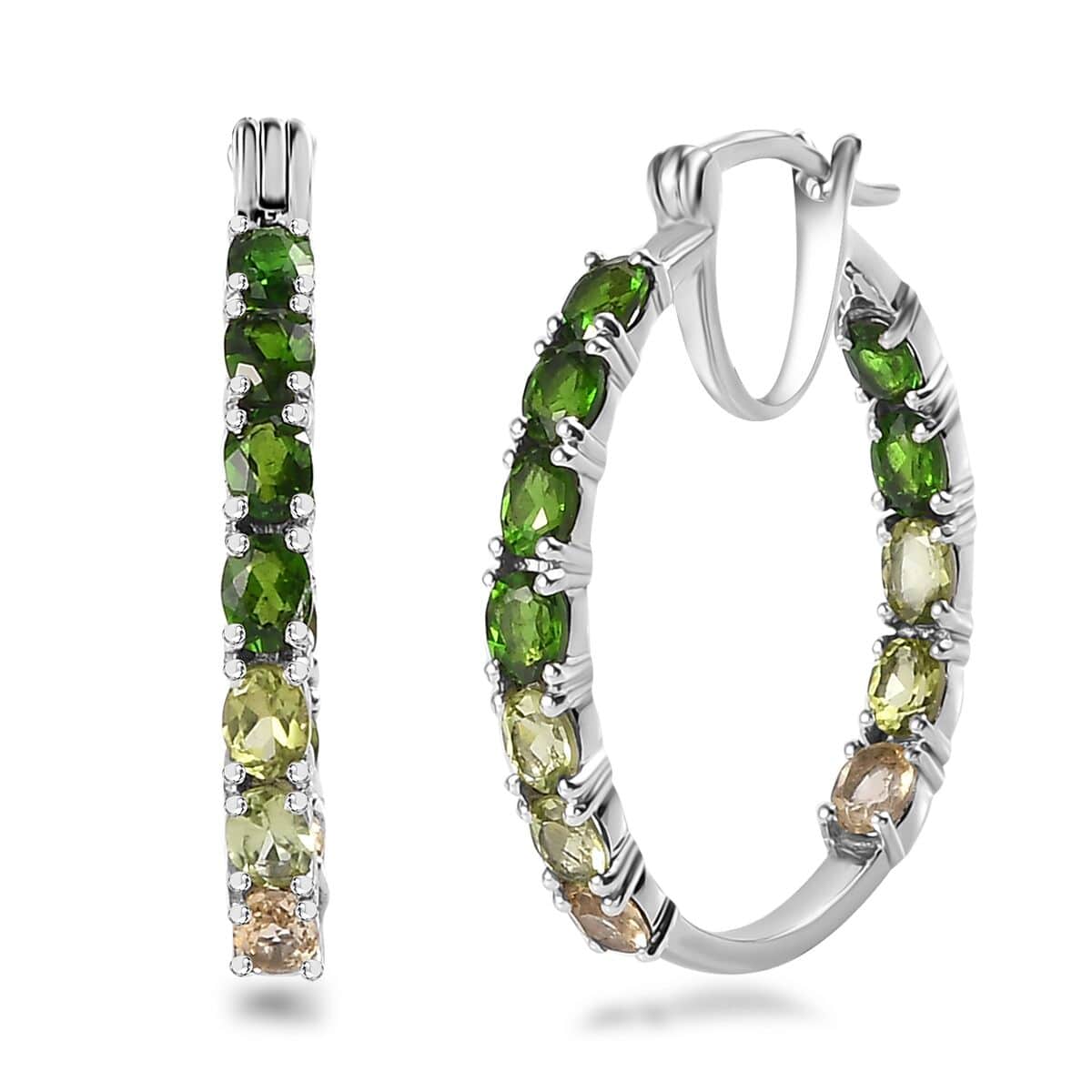 Multi Gemstone Inside Out Hoop Earrings in Platinum Over Sterling Silver 4.35 ctw image number 0