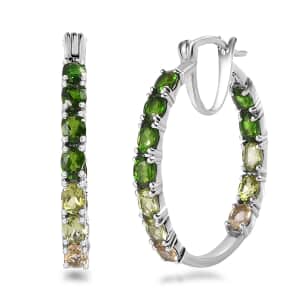 Multi Gemstone Inside Out Hoop Earrings in Platinum Over Sterling Silver 4.35 ctw