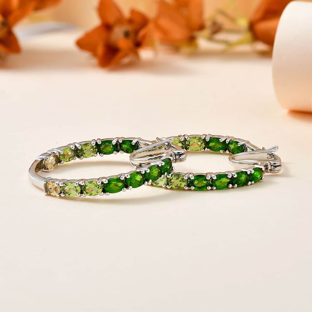 Multi Gemstone Inside Out Hoop Earrings in Platinum Over Sterling Silver 4.35 ctw image number 1