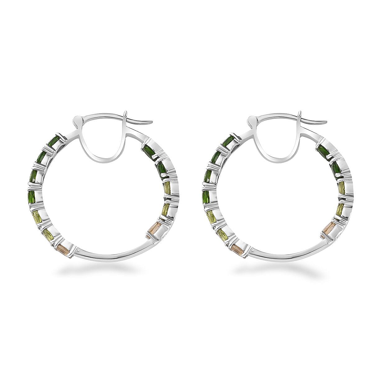 Multi Gemstone Inside Out Hoop Earrings in Platinum Over Sterling Silver 4.35 ctw