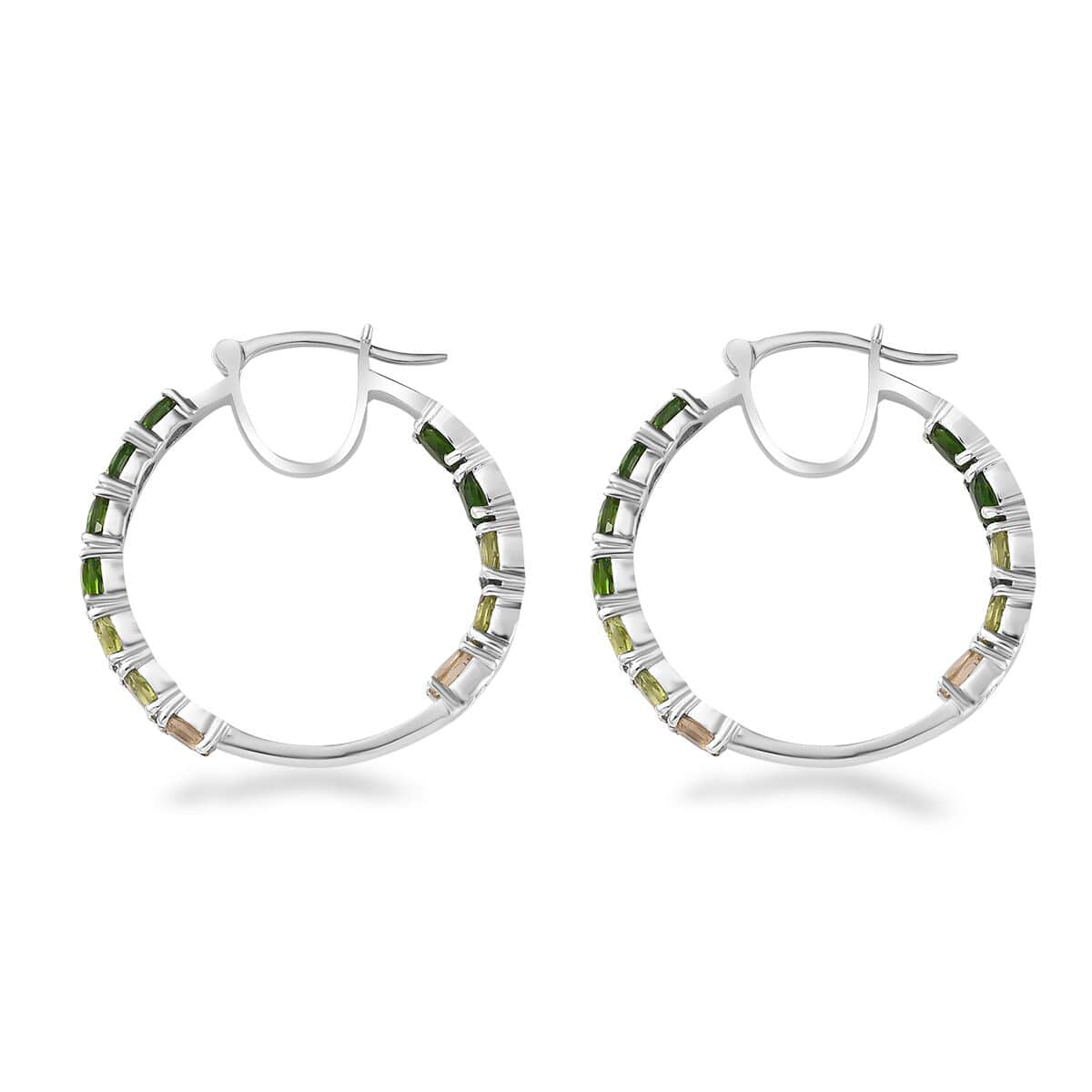 Multi Gemstone Inside Out Hoop Earrings in Platinum Over Sterling Silver 4.35 ctw image number 3