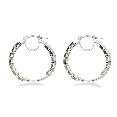 Multi Gemstone Inside Out Hoop Earrings in Platinum Over Sterling Silver 4.35 ctw