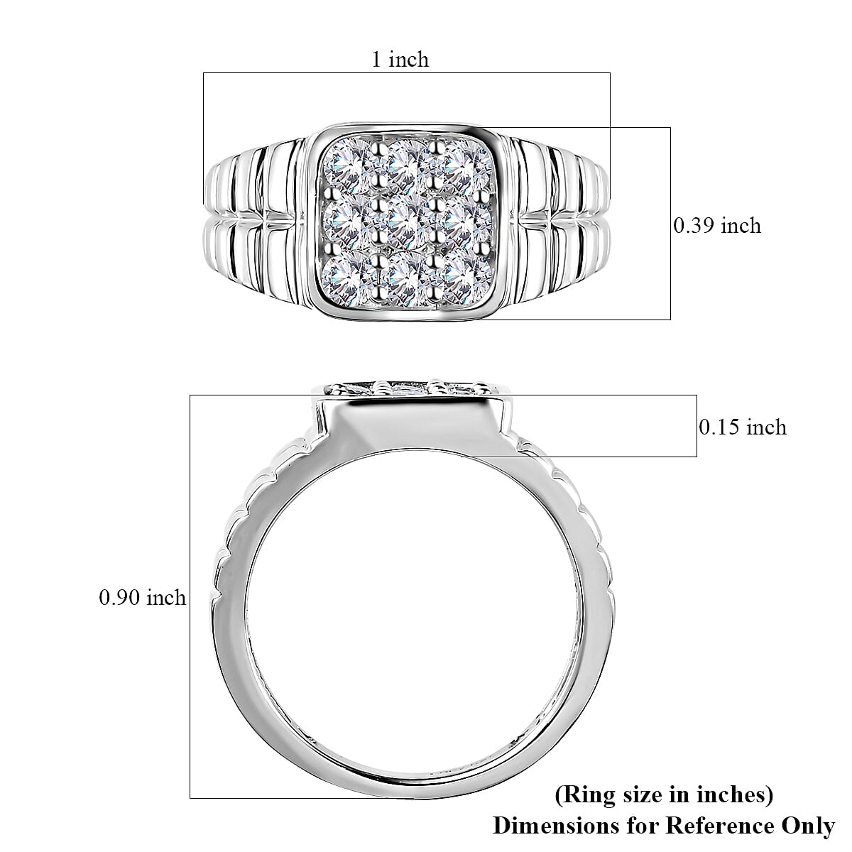 Moissanite Men's Ring in Platinum Over Sterling Silver (Size 10.0) 1.00 ctw