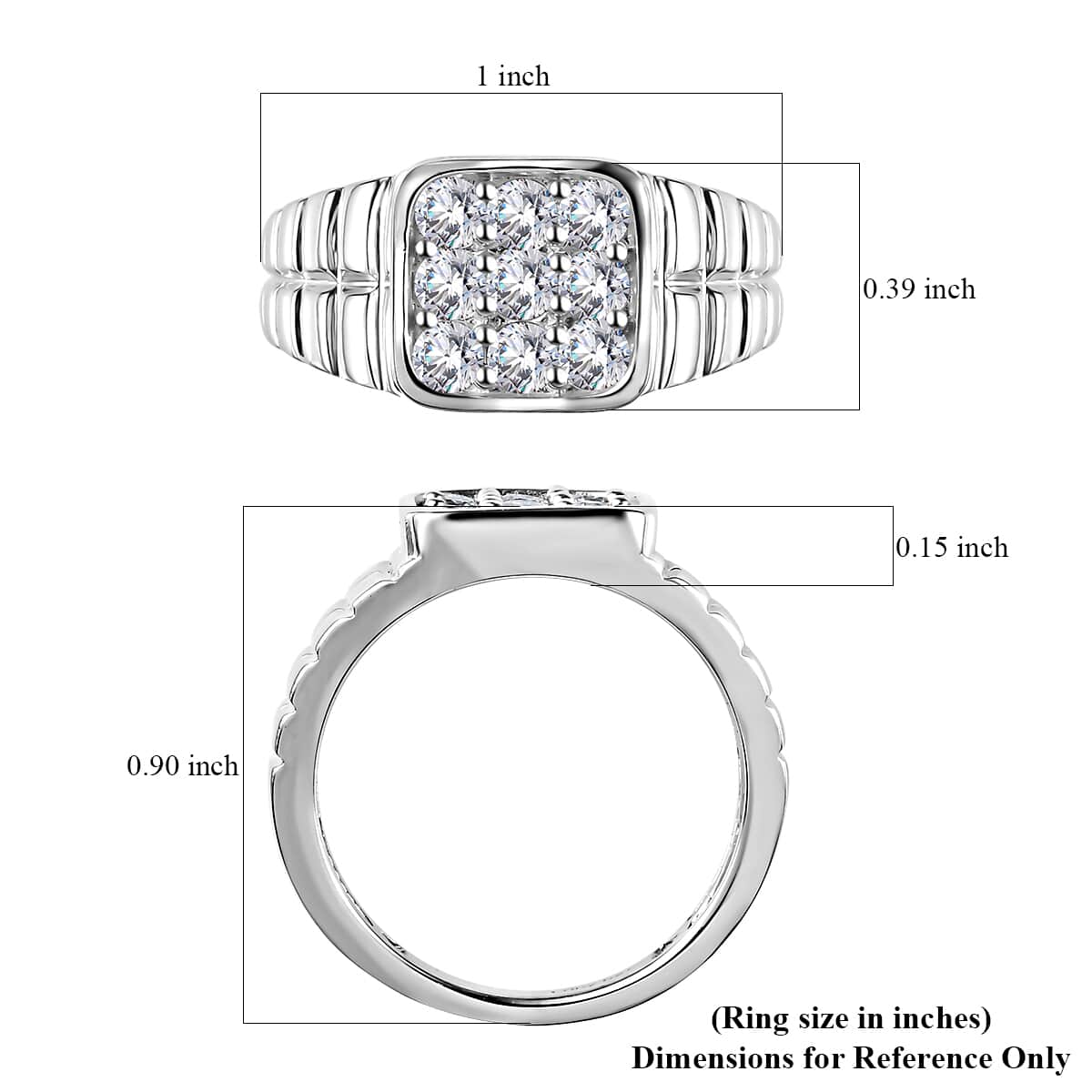Moissanite Men's Ring in Platinum Over Sterling Silver (Size 10.0) 1.00 ctw image number 5