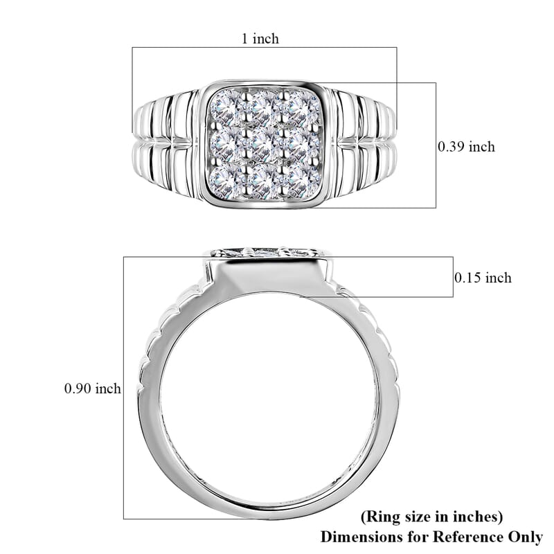 Moissanite Men's Ring in Platinum Over Sterling Silver (Size 10.0) 1.00 ctw