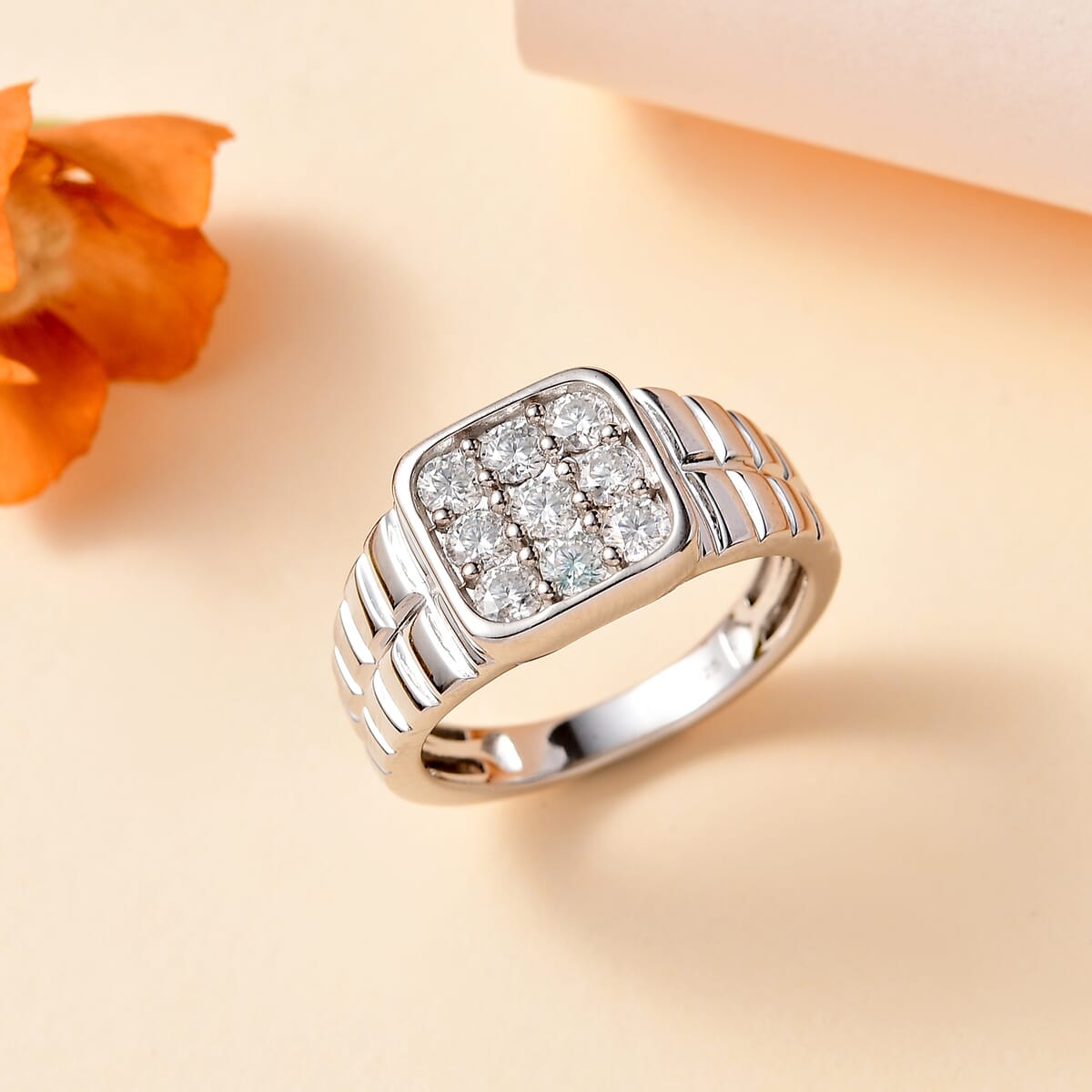 Moissanite Men's Ring in Platinum Over Sterling Silver (Size 11.0) 1.00 ctw image number 1