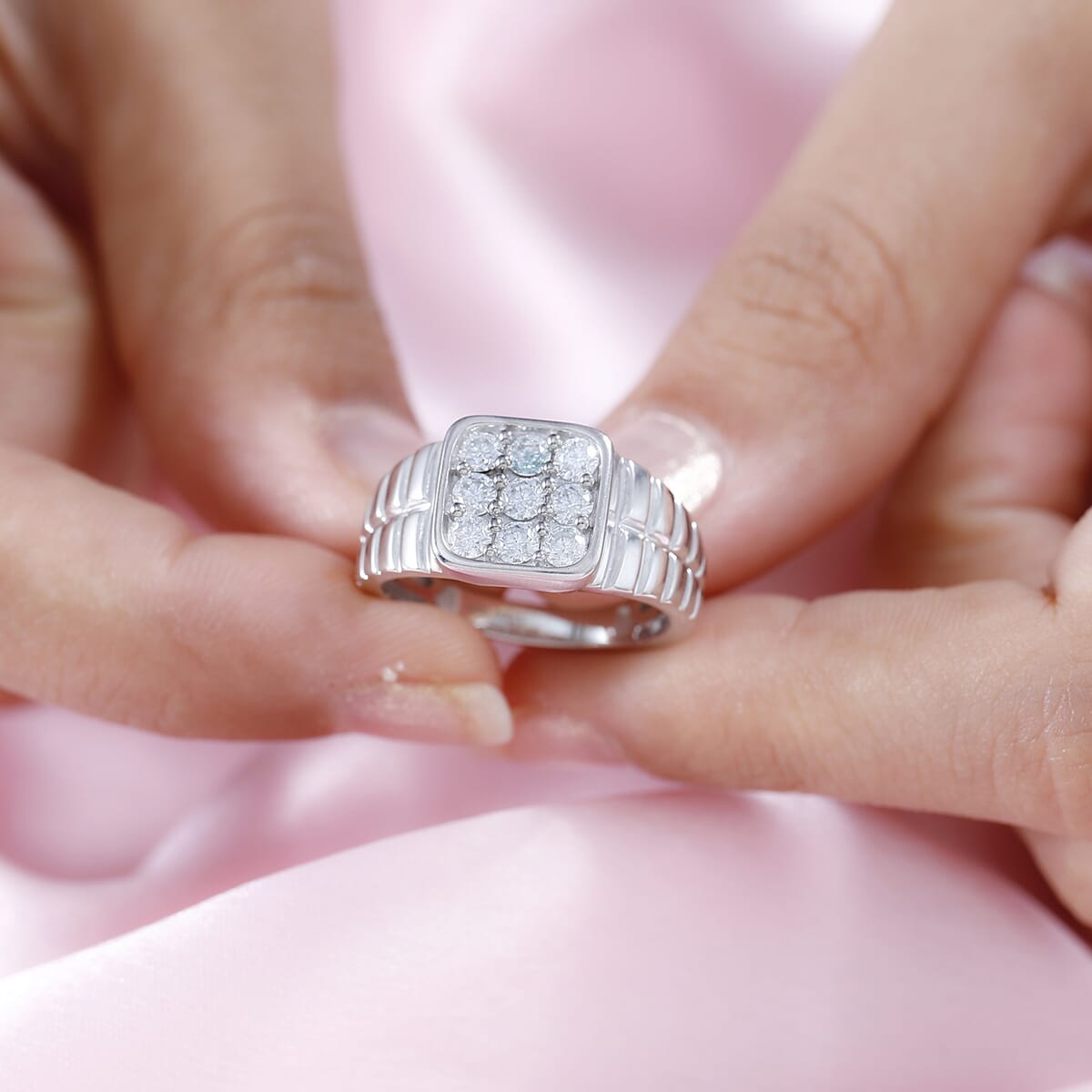 Moissanite Men's Ring in Platinum Over Sterling Silver (Size 11.0) 1.00 ctw image number 2