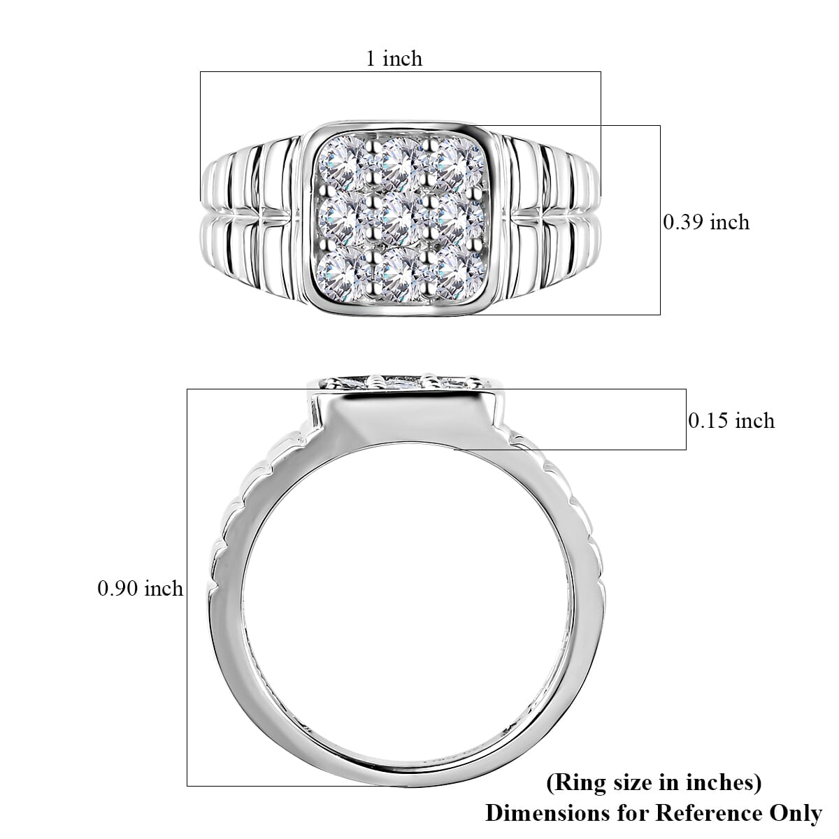 Moissanite Men's Ring in Platinum Over Sterling Silver (Size 11.0) 1.00 ctw image number 5