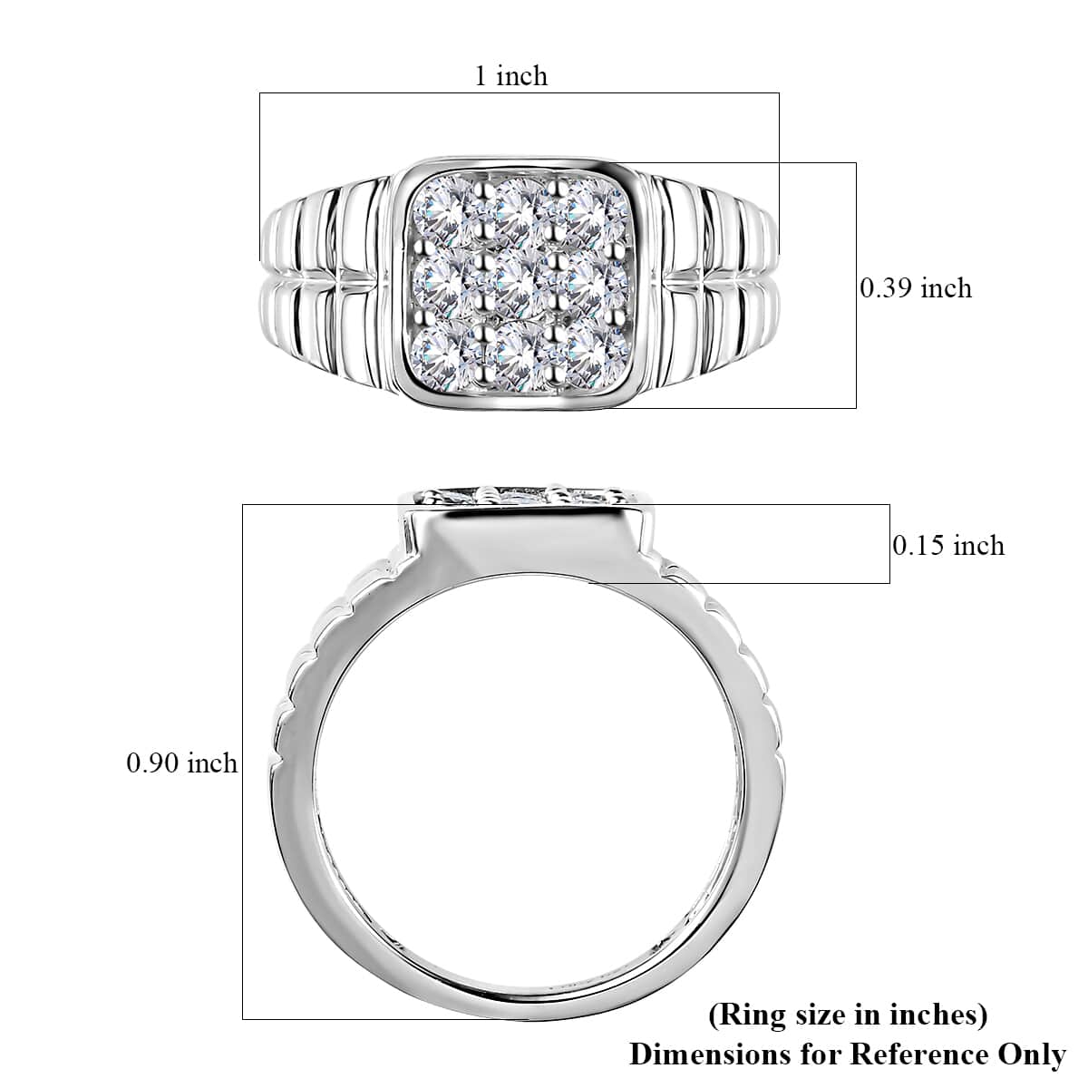 Moissanite Men's Ring in Platinum Over Sterling Silver (Size 12.0) 1.00 ctw image number 5