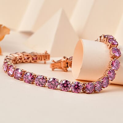 Pink Moissanite Tennis Bracelet in Vermeil Rose Gold Over Sterling Silver (7.25 In) 24.50 ctw