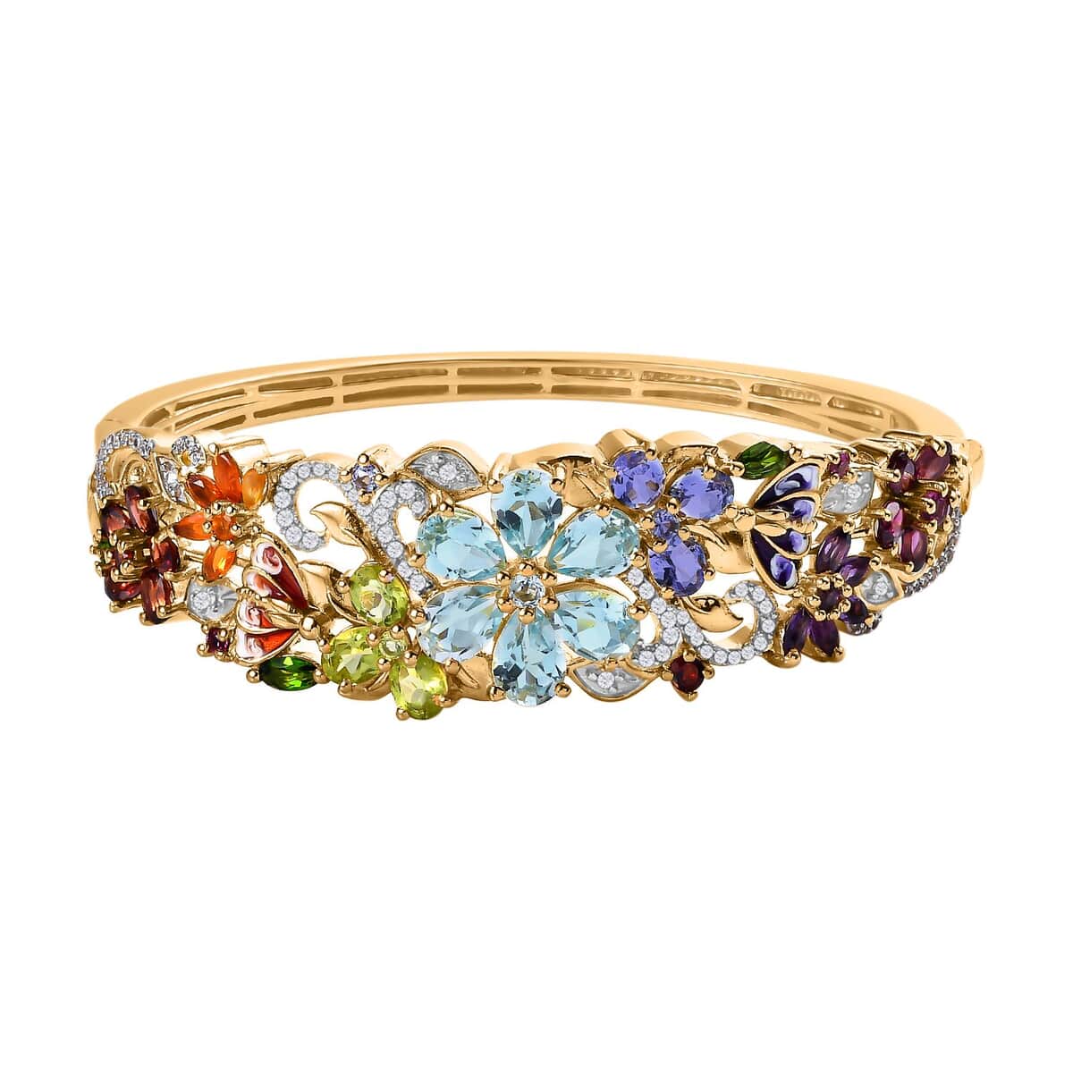 Multi Gemstone Floral Bangle Bracelet in Vermeil Yellow Gold Over Sterling Silver (6.50 In) 11.65 ctw image number 0