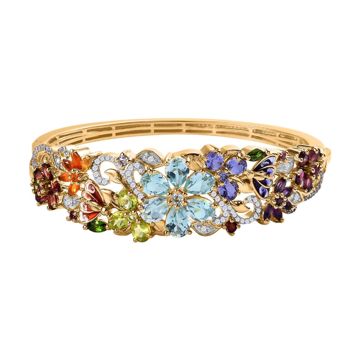 Pre Memorial Day TLV Multi Gemstone Floral Bangle Bracelet in Vermeil YG Over Sterling Silver (6.50 In) (Del. in 8-10 Days) 11.65 ctw image number 0