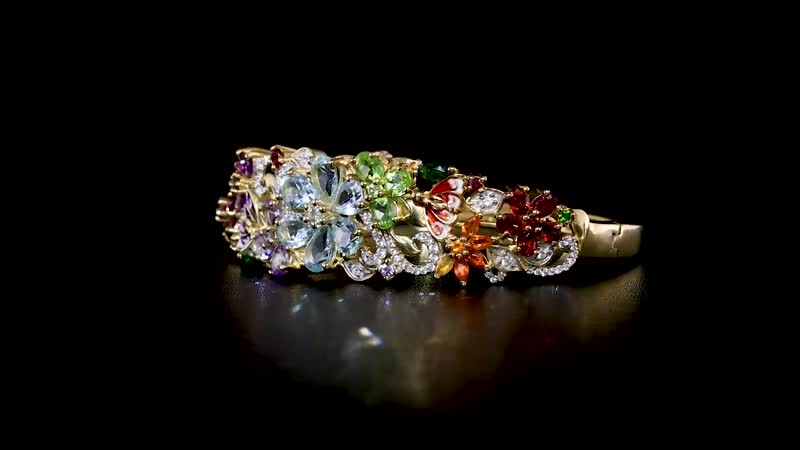 Pre Memorial Day TLV Multi Gemstone Floral Bangle Bracelet in Vermeil YG Over Sterling Silver (6.50 In) (Del. in 8-10 Days) 11.65 ctw