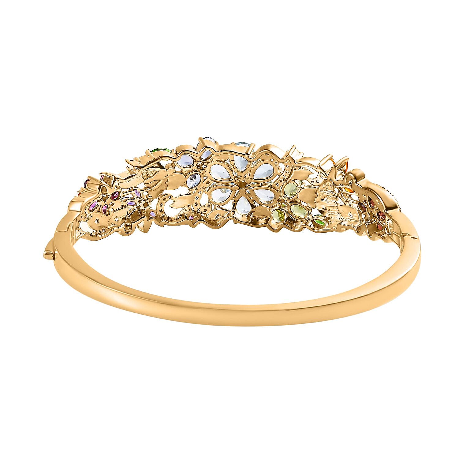 D'Joy Multi Gemstone Floral Bangle Bracelet in Vermeil Yellow Gold Over Sterling Silver (6.50 In) 11.65 ctw