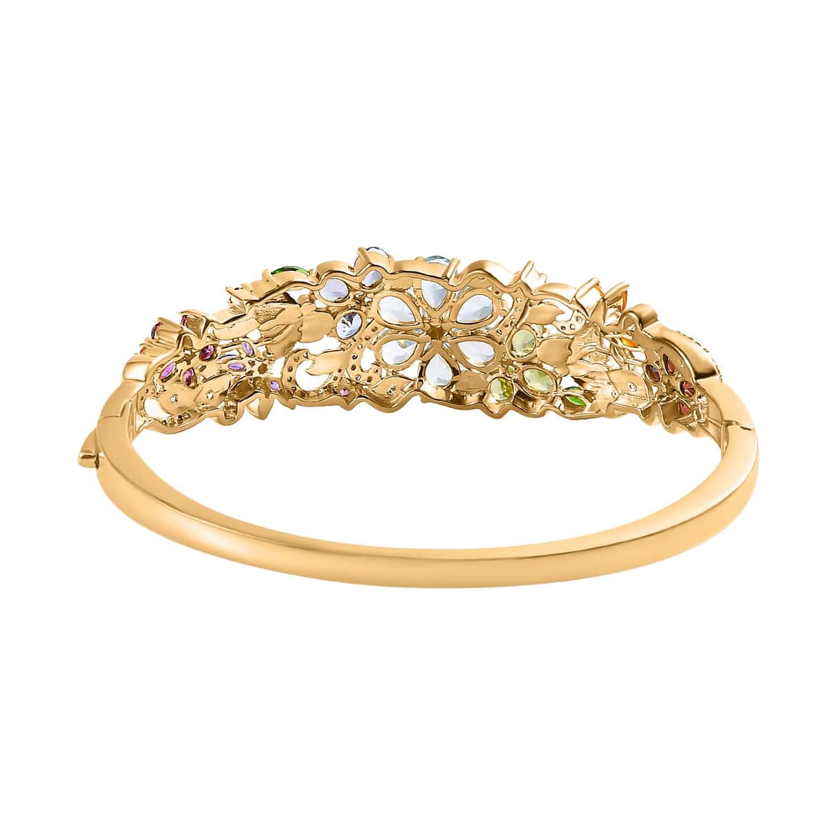 Multi Gemstone Floral Bangle Bracelet in Vermeil Yellow Gold Over Sterling Silver (6.50 In) 11.65 ctw image number 4