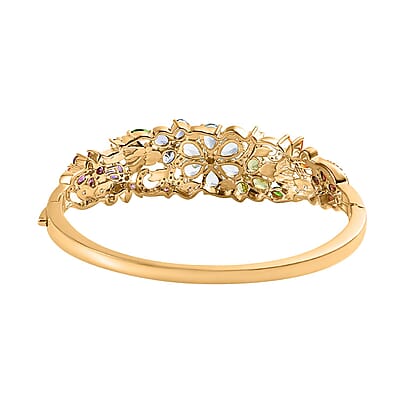 D'Joy Multi Gemstone Floral Bangle Bracelet in Vermeil Yellow Gold Over Sterling Silver (6.50 In) 11.65 ctw
