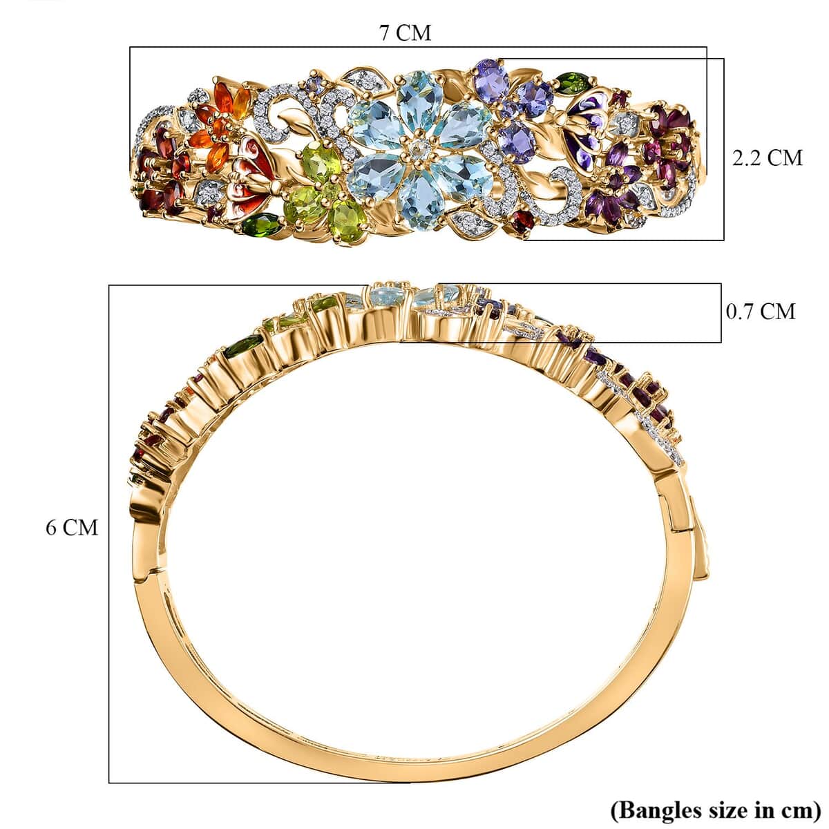 Multi Gemstone Floral Bangle Bracelet in Vermeil Yellow Gold Over Sterling Silver (6.50 In) 11.65 ctw image number 5