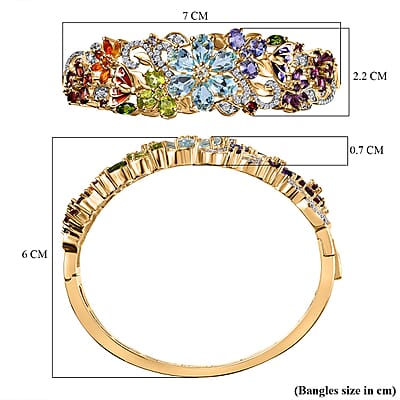 D'Joy Multi Gemstone Floral Bangle Bracelet in Vermeil Yellow Gold Over Sterling Silver (6.50 In) 11.65 ctw