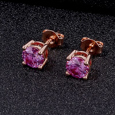 Pink Moissanite Stud Earrings in Vermeil Rose Gold Over Sterling Silver 1.50 ctw