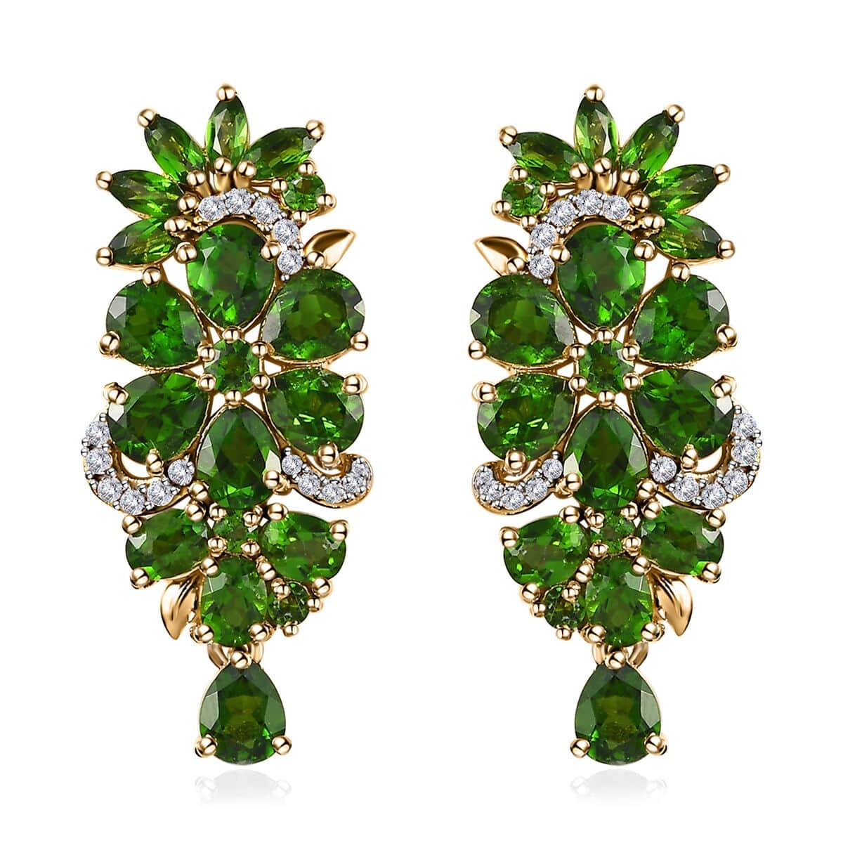 Chrome Diopside and White Zircon Floral Earrings in Vermeil Yellow Gold Over Sterling Silver 7.25 ctw image number 0