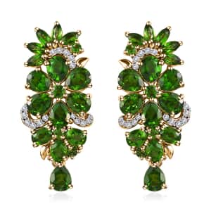 Chrome Diopside and White Zircon Floral Earrings in Vermeil Yellow Gold Over Sterling Silver 7.25 ctw