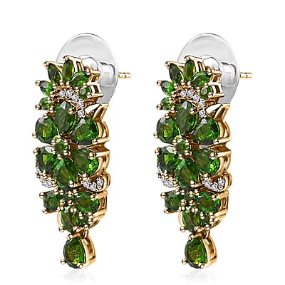 Chrome Diopside and White Zircon Floral Earrings in Vermeil Yellow Gold Over Sterling Silver 7.25 ctw