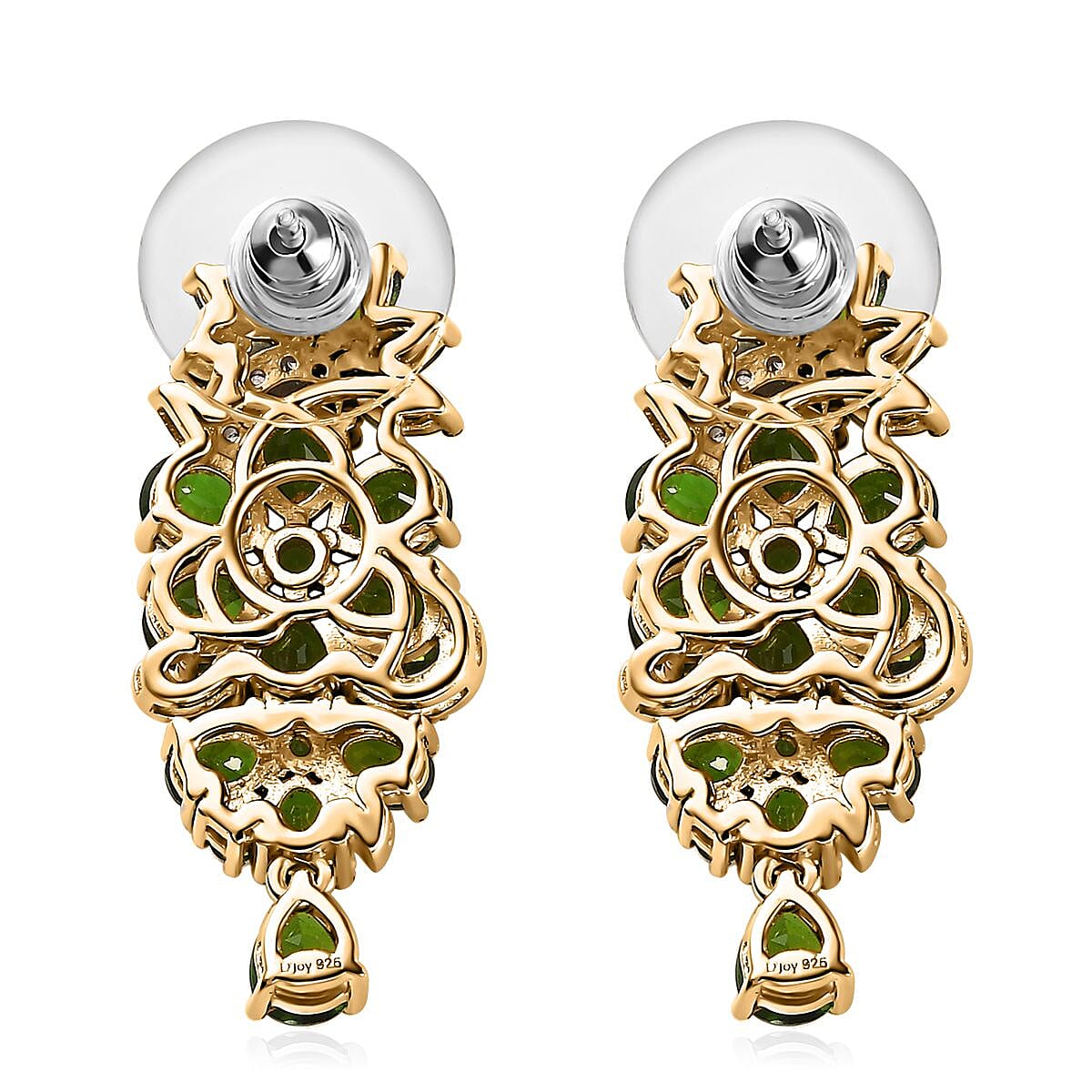 Chrome Diopside and White Zircon Floral Earrings in Vermeil Yellow Gold Over Sterling Silver 7.25 ctw