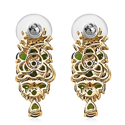 Chrome Diopside and White Zircon Floral Earrings in Vermeil Yellow Gold Over Sterling Silver 7.25 ctw