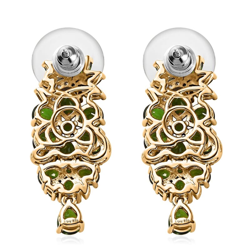 Chrome Diopside and White Zircon Floral Earrings in Vermeil Yellow Gold Over Sterling Silver 7.25 ctw