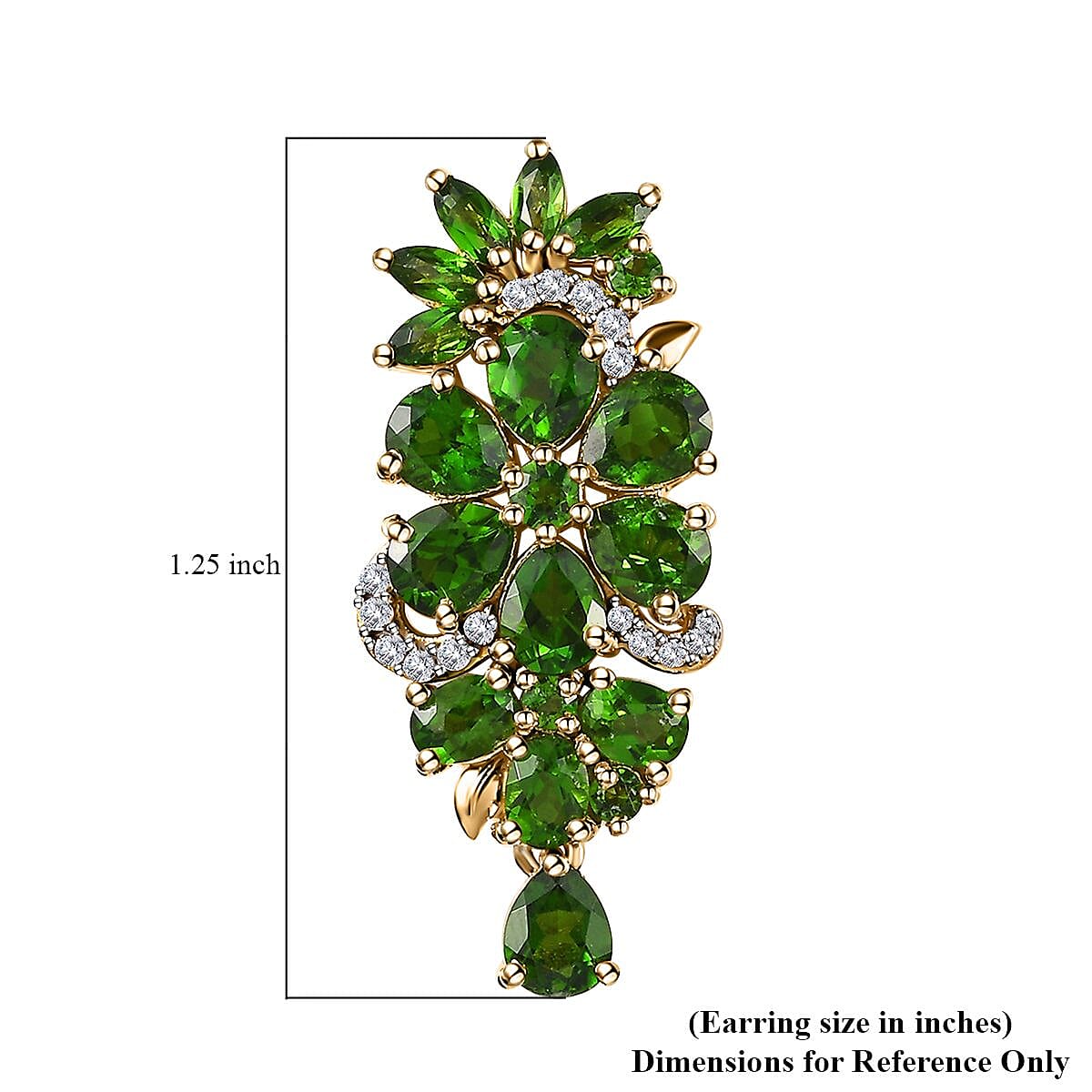 Chrome Diopside and White Zircon Floral Earrings in Vermeil Yellow Gold Over Sterling Silver 7.25 ctw