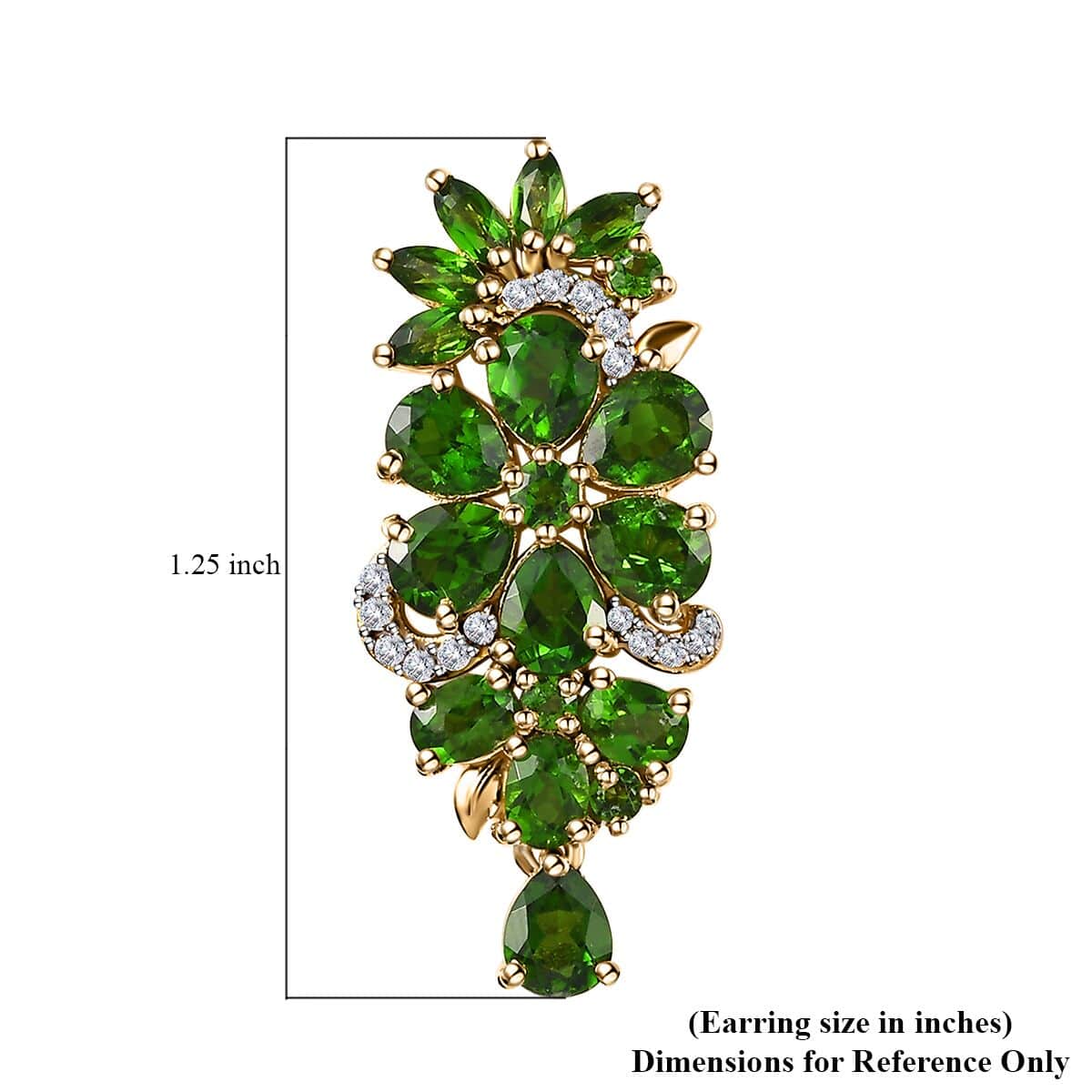 Chrome Diopside and White Zircon Floral Earrings in Vermeil Yellow Gold Over Sterling Silver 7.25 ctw image number 5