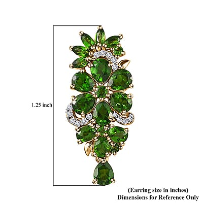 Chrome Diopside and White Zircon Floral Earrings in Vermeil Yellow Gold Over Sterling Silver 7.25 ctw