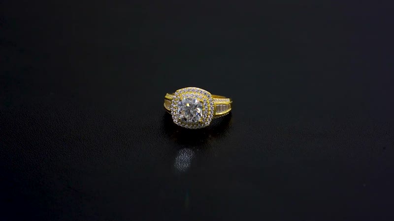 Moissanite (Cush 8x8mm) Double Halo Ring in Vermeil YG Over Sterling Silver (Size 7.0) 3.60 ctw