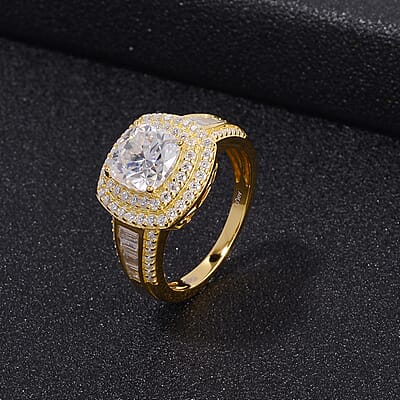 Moissanite Double Halo Ring in Vermeil Yellow Gold Over Sterling Silver (Size 10.0) 3.60 ctw