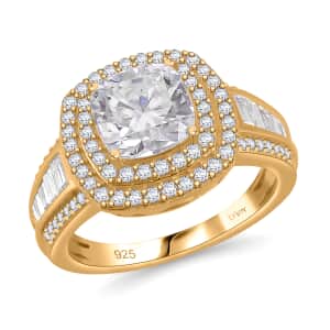 Moissanite Double Halo Ring in Vermeil Yellow Gold Over Sterling Silver (Size 7.0) 3.60 ctw